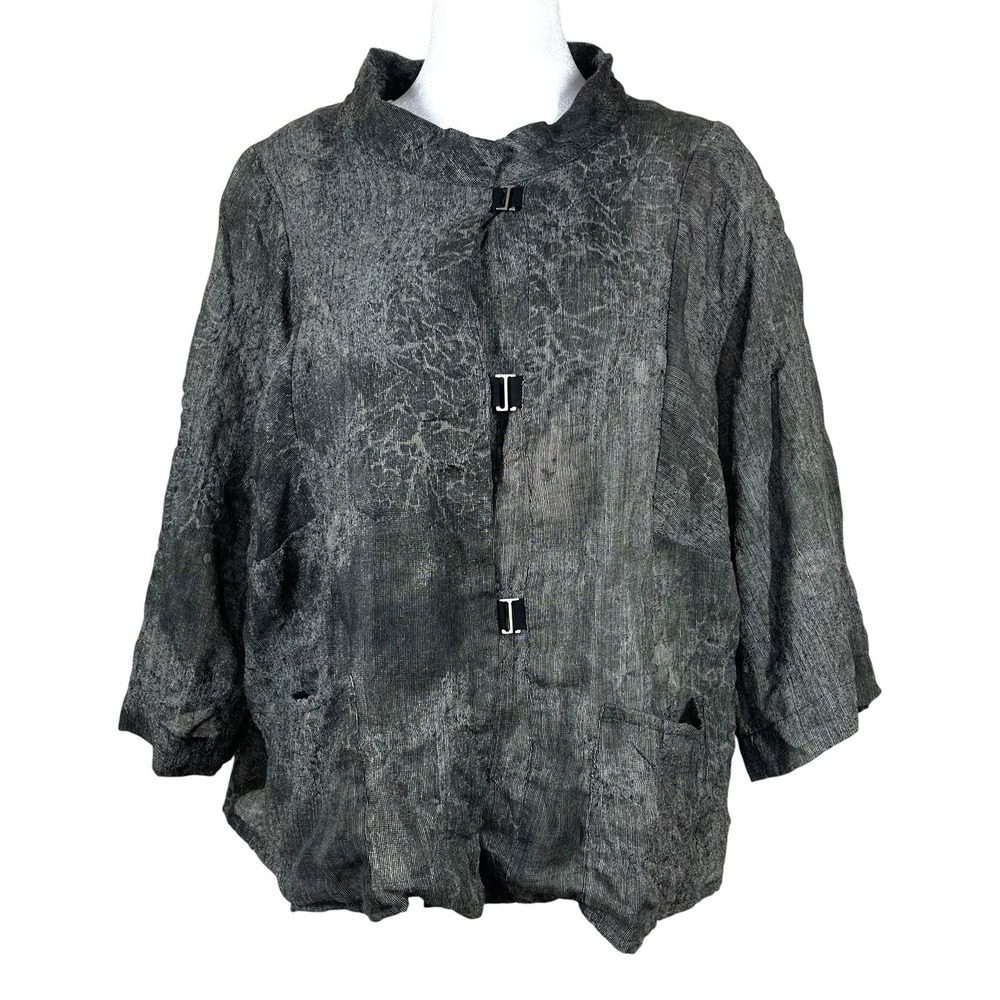Babette Lightweight Wool Mandarin Top Size M Semi-Sheer Oversized Boxy Lagenlook